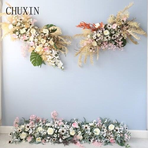 Artificial Reed Phalaenopsis Daisy Flower Row Wedding Floral Arrangement Nordic Decor Window Restaurant Background Wall Display