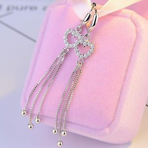 KOFSAC New Shiny Zircon Heart Long Tassel Dangler Earring Fashion 925 Silver Earrings For Women Ear Line Jewelry Gifts Brincos
