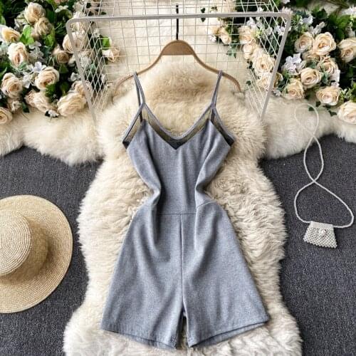 Roupas Feminina Fashion Sexy V-neck Solid Slim Strap Jumpsuit Short New 2021 Summer Bodysuit Korean Women Rompers Streetwear