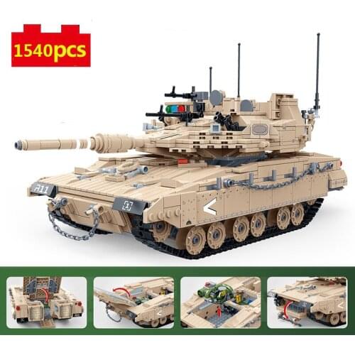 Military series World War II Israeli Army Mewaka MK4 Main Battle Tank soldier DIY Model Building Blocks Bricks Toys Gifts