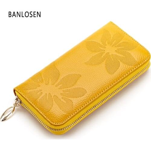Hot Selling New Genuine Leather Wallet Women Zipper Around Purse Flower pattern Lady Long Wallets Bags Handbags YS1256