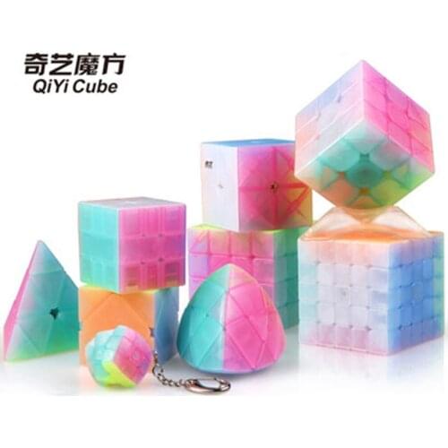 Newest QiYi Axis Magic Cube Jelly Color 2x2 3x3 4x4 5x5 Keychain Pyramid Professional Speed Cube Children Educational Toy