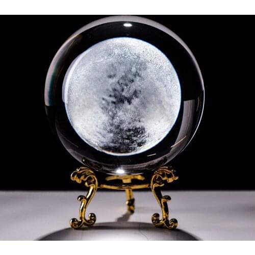 6CM Moon Globe Miniature Crystal Ball 3D Laser Engraved Quartz Glass Sphere Home Decoration Figurine Ornaments Gifts Astronomy