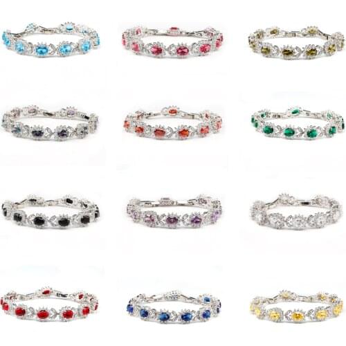 Fashion Women Evening Party Jewelry Natural Blue Purple Green Black Flower Shape Crystal Stones Bracelets For Birthday Gift