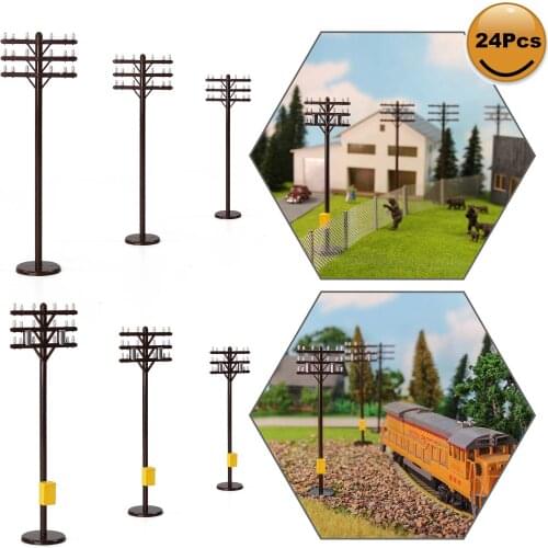 24pcs Model Trains HO Scale Telegraph Poles 1:87 Power Poles 10.5cm Railroad Diorama GY18087