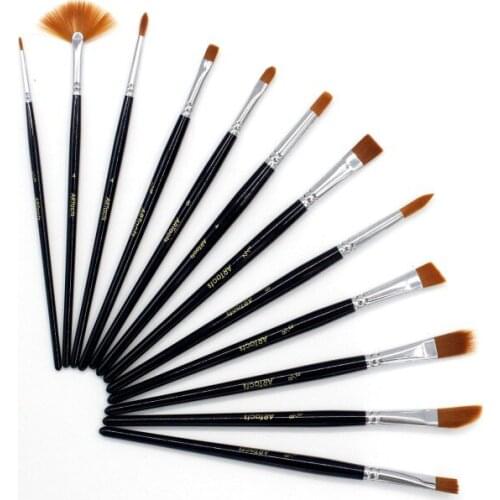 12pcs watercolor Brush Set Artist Nylon Hair Wooden Handle Paint Brush acrylic For Drawing oil painting Art Supplies