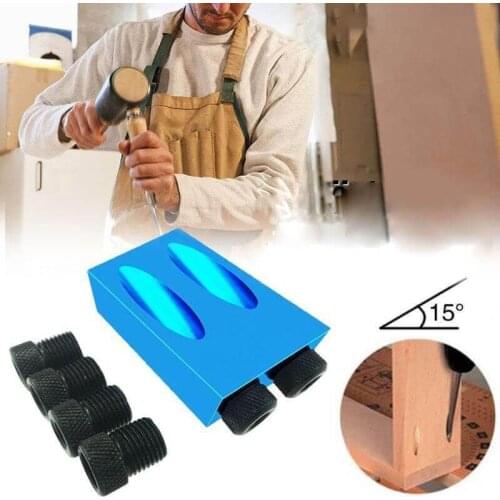 Woodworking Oblique Hole Locator Jig Kit 15 Degree Angle Drill Guide Set Hole Puncher DIY Carpentry Tools Drill Bits Dropship