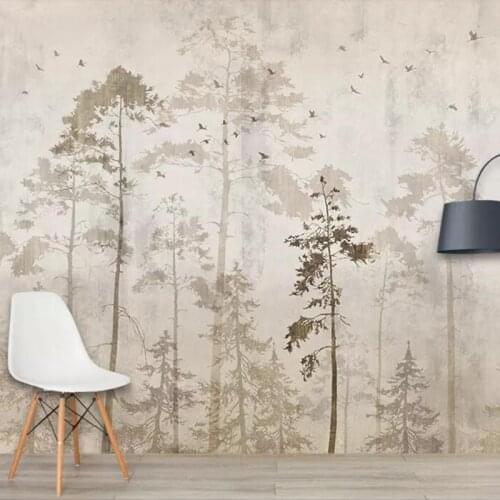 Custom Wall Art Painting Retro Nostalgic Hand Painted Forest Big Tree Birds Large Mural Wallpaper Living Room Bedroom Kitchen 3D