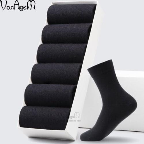Mens High Quality Casual Business Socks Cotton Brand Crew Autumn Winter Black White Socks meias homens 6 Pairs Big Size