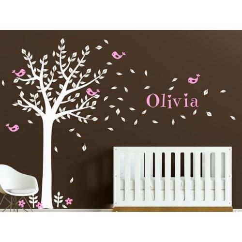 Personalized Wall Decal Large Tree With Blossoms and Birds Wall Stickers Decals Tree Wallpaper Baby Nursery Bedroom Decor A168
