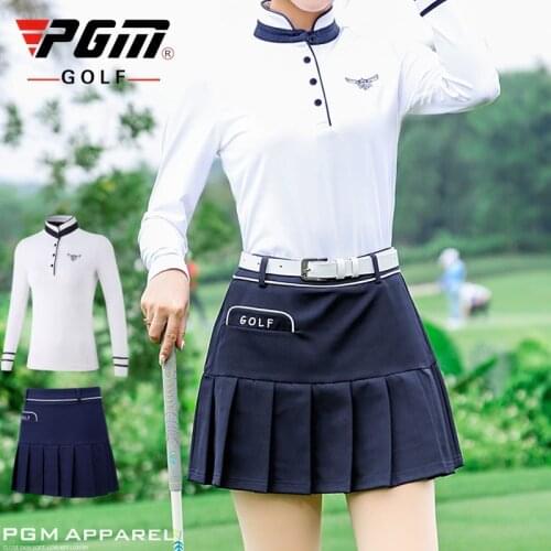 Pgm Golf Clothes Female Soft Slim High Elastic Sport Suit Long-Sleeved Blouse Short Pleated Skirt Sportwear For Ladies D0493