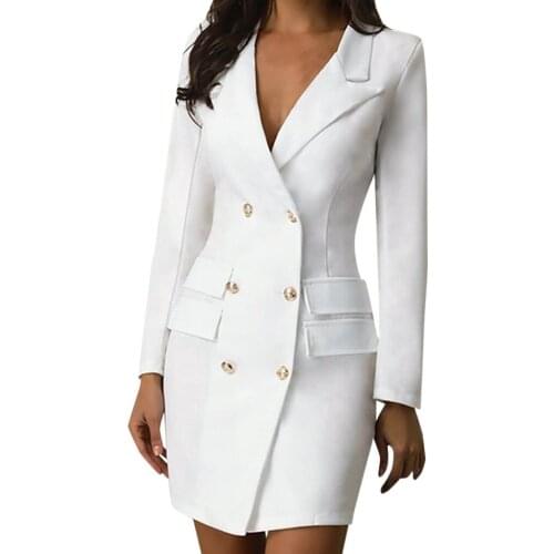 Dress Lady Office Women Spring Sexy Solid Turn Down Neck Long Sleeve Buttons Work Formal Dress Freeship