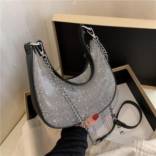 2021 Popular Underarm Bag New Trendy Korean Fashion Net Red Bright Diamond Chain Shoulder Women 's Bag Crossbody