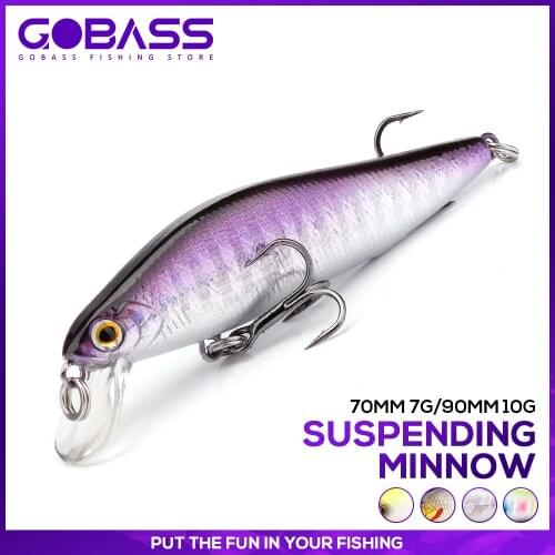 GOBASS Suspend Jerkbait Minnow Fishing Lure Baits Artificial Crankbait Wobbler For Pike Lure Fishing Trout Tackle Laser Swimbait