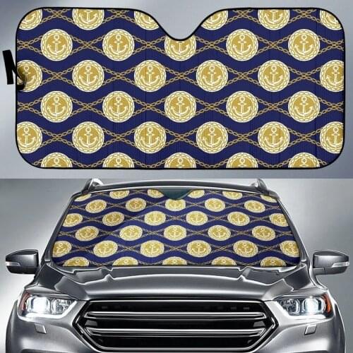 Cartoon Anchors Rudder Compass Car Windshield Sun Shade Durable Fold-up Auto Front Windows Sunshade Protect Car Interior Cover