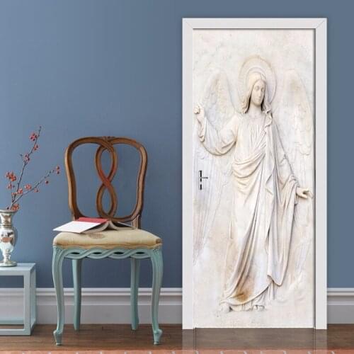 Removable Door Stickers 3D Stereo Mythical European Angel Waterproof Living Room Bedroom Door 3D Decal PVC Self Adhesive Sticker