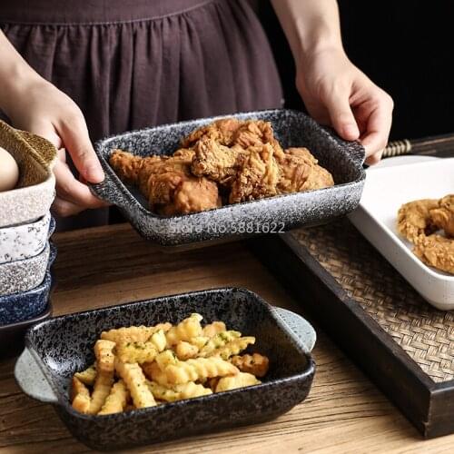 Nordic Ceramic Double-eared Baking Dish Modern Home Microwave Oven Starry Sky Steamed Fish Dessert Sushi Plate Kitchen Tableware