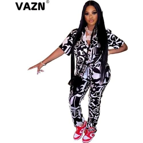 VAZN 2020 O-neck Loose Baggy Short Sleeve Print Women Casual High Street Set Holiday Women Young Energetic Set