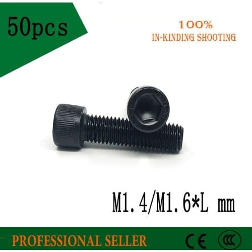 50PCS DIN912 M1.4 M1.6 Black Grade 12.9 Alloy Steel Hex Socket Head Cap Screw Bolts Metric Thread M1.4/M1.6*3/4/5/6/8/10/12 mm
