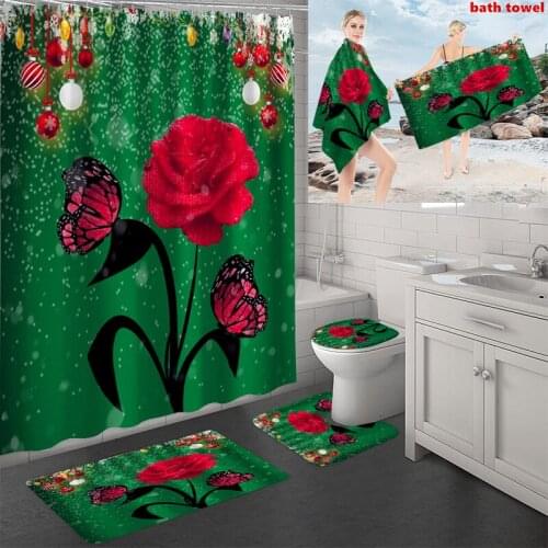Waterproof Shower Curtain Sets Bathroom Towels Bath Non-Slip Rug Mat Toilet Pedestal Cover Highly Absorbent Soft Beach Towel