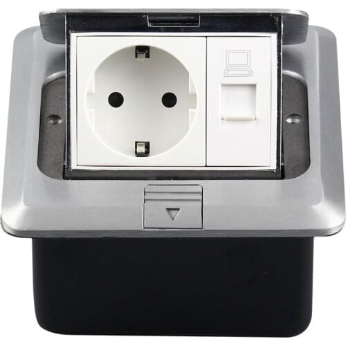 Switch box with cover plate hide Pop-up Computer European standard floor socket Aluminium alloy network German UK Ground socket
