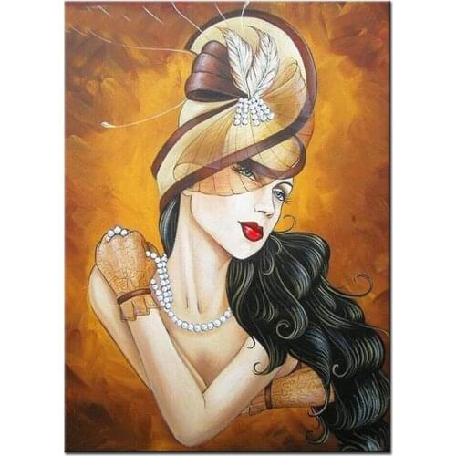 Needlework 5D DIY Diamond Painting beauty Woman,Hat Diamond embroidery Cross Stitch red lip drill full square Rhinestone N975