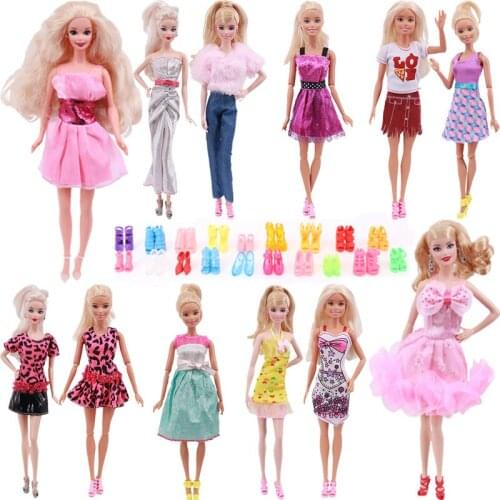 New 12 Style Doll Clothes Printed Skirts For Barbies Doll Buy 12 Pieces/Lot Of Clothes And Get A Pack (20 Pairs) Doll shoes