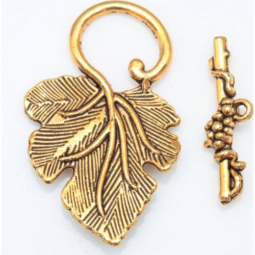 10 Sets Antique Silver Gold Grape Leaf Flower Toggle Clasps for Jewelry Making Bracelet Toggle Clasp Diy Accessories