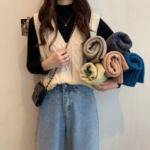 Woman Jacket Vest Vest Womens Autumn and Winter Loose V-neck Knitted Sweater Chaleco Mujer