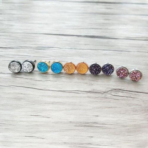 5 Pairs U pick color Round Shape Stone Stud Earring Natural druse crystal Titanium Druzy Gem stone Stud Earring for women ER616