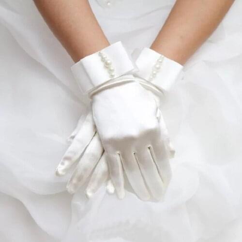 Gants blanc mariee Womens Wrist Length Bridal Gloves With Pearls For Wedding Dress Finger Gloves gant fille mariage ST279