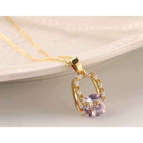 New Fashion Square Zircon Crystal Inlaid Double Layer Hollow Stainless Steel Pendant Women Necklaces Female Wedding Jewelry Gift