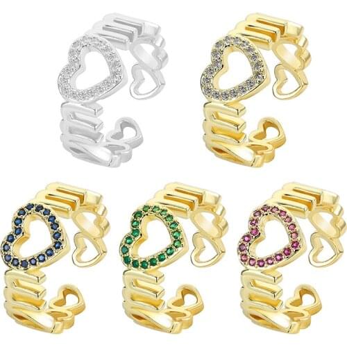 2021 New Arrivals Micro Pave Zircon Love MOM Letter Opening Adjustable Ring For Women Trendy Fashion Jewelry Party Gift