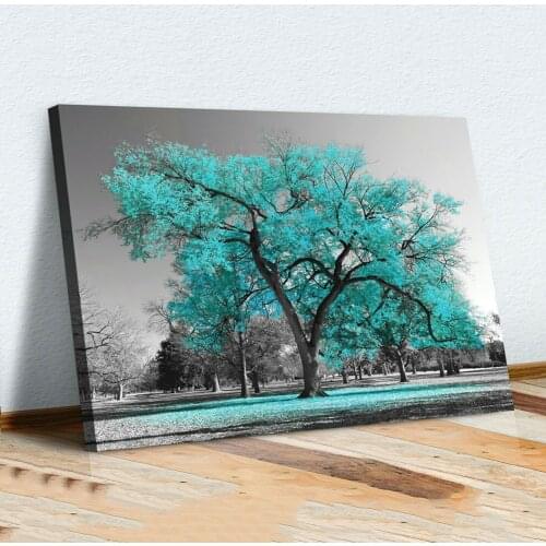 1pcs Unframed Print Painting Tree Teal Leaves Black White Canvas Wall Art Picture Decorative Painting Living Room Decoration
