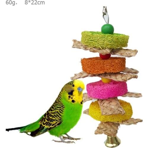 1Pcs Parrot Bird toy Bite molar Chew loofah slice corn skin toys Hanging cage Strings Climbing gnawing Bird Cage Accessories