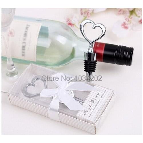 100pcs/lot party giveaway gifts for Guest of zinc alloy heart wine stopper in white box wedding gift souvenirs #FKU68