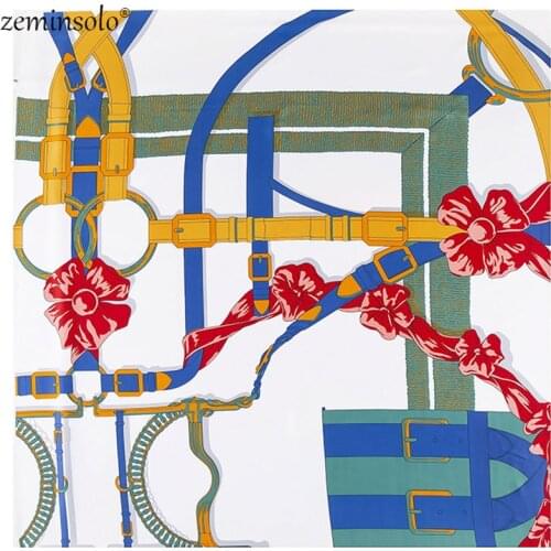 130cm*130cm 2020 Luxury Brand Chain Printing Silk Scarves For Women Bandana Hijab Twill Large Square Scarf Shawl Female Wraps