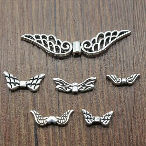 20pcs Wing Beads Charms Antique Silver Color Small Hole Beads Wing Charms Jewelry Wing Beads Charms For Bracelet Making