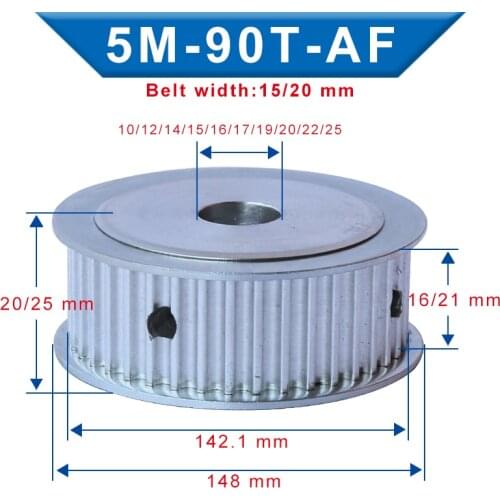5M-90T Pulley Bore 10/12/14/15/16/17/19/20/22/25 mm Aluminum pulley wheel Slot Width 16/21 mm For Width 15/20mm 5M-Timing Belt