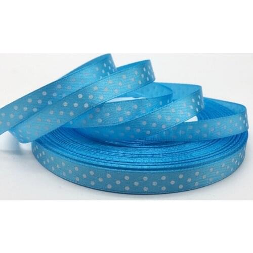 5yards/lot 3/8"(10mm) Sky blue Printing Dots Satin Ribbon Printed Polyester Ribbon DIY Bow Hair Wedding Handmade Materials