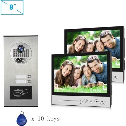 9" Color Screen Video Intercom Door Phone System 2 Monitors + 1 RFID Doorbell Camera for 2 house Family Apartment FREE SHIPPING