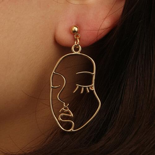 Ailodo Face Earrings 2020 Women Punk Gold Abstract Human Face Earrings Unique Design Party Banquet Dangle Earrings 19NOV50