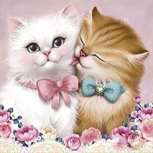 5D DIY Diamond Painting Love kitten Animal Diamond Embroidery Full Cross Stitch Rhinestone Mosaic Home Decor Handmade Gift
