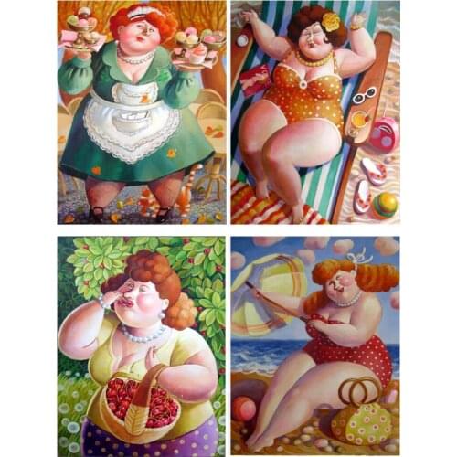 5D DIY Diamond painting Cross stitch Fat lady Full Square Diamond embroidery Beauty woman Round Diamond mosaic beach girl N756