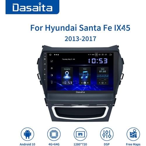 Dasaita 9“ IPS Car Radio 1 Din Android 10.0 Multi-Touch Screen for Hyundai GPS IX45 2013 2014 2015 Stereo Multimedia Navigator