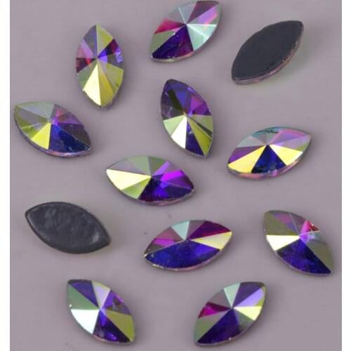 Lead Free High Quality 3x6mm, 4x8mm, 5x10mm Crystal AB Rivoli Navette Hotfix Rhinestones / Iron On Flat Back Crystals