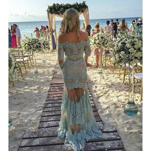 Turquoise 2020 Prom Dresses Mermaid Long Sleeves Sleeves Lace Party Maxys Long Prom Gown Evening Dresses Robe De Soiree