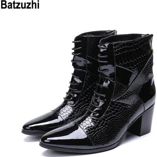 Batzuzhi 7cm High Heel Boots Men Lace-up Handsome Leather Dress Boots Black Party and Wedding Boots Men Designer botas hombre
