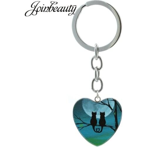 JOINBEAUTY Quiet Night Moon Black Cat keychain Novelty Animals Sand Cat Hallowen Bat Raven Pendant Keychain Ring Jewelry HP273