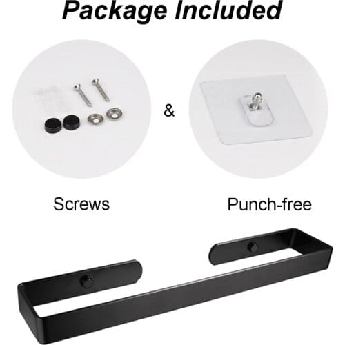 Black Towel Holder Rack Bar Shoe Rack Screw Mounted & No Drill Aluminum Kitchen Bathroom Storage Shelf Organizer